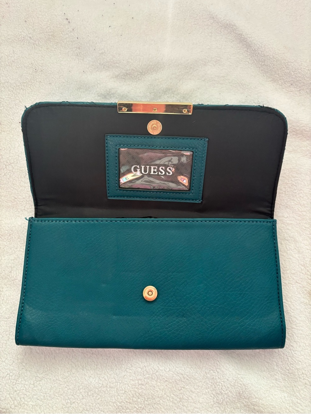 GUESS Teal Quilted Chevron flap wallet clutch